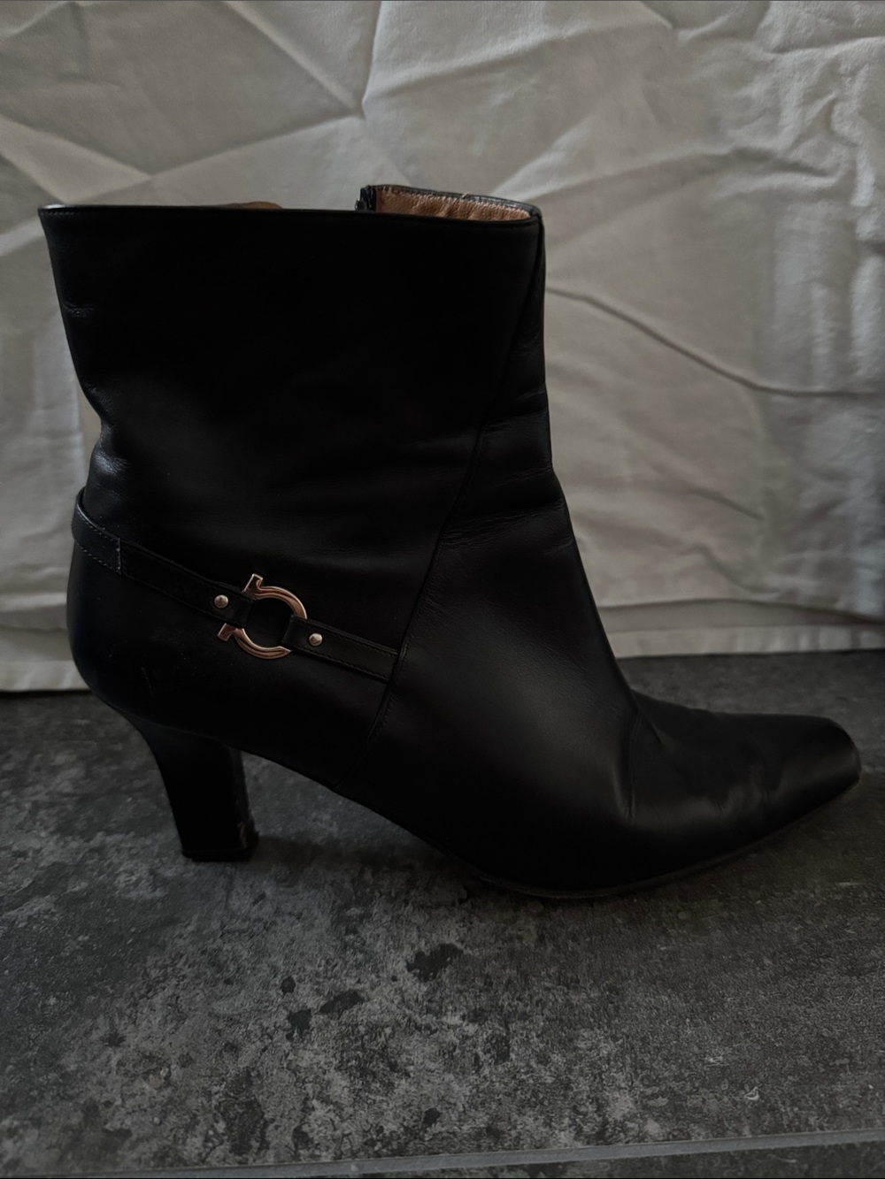 Salvatore Ferragamo Black Leather Mirella Ankle Boots Size 9 1/2